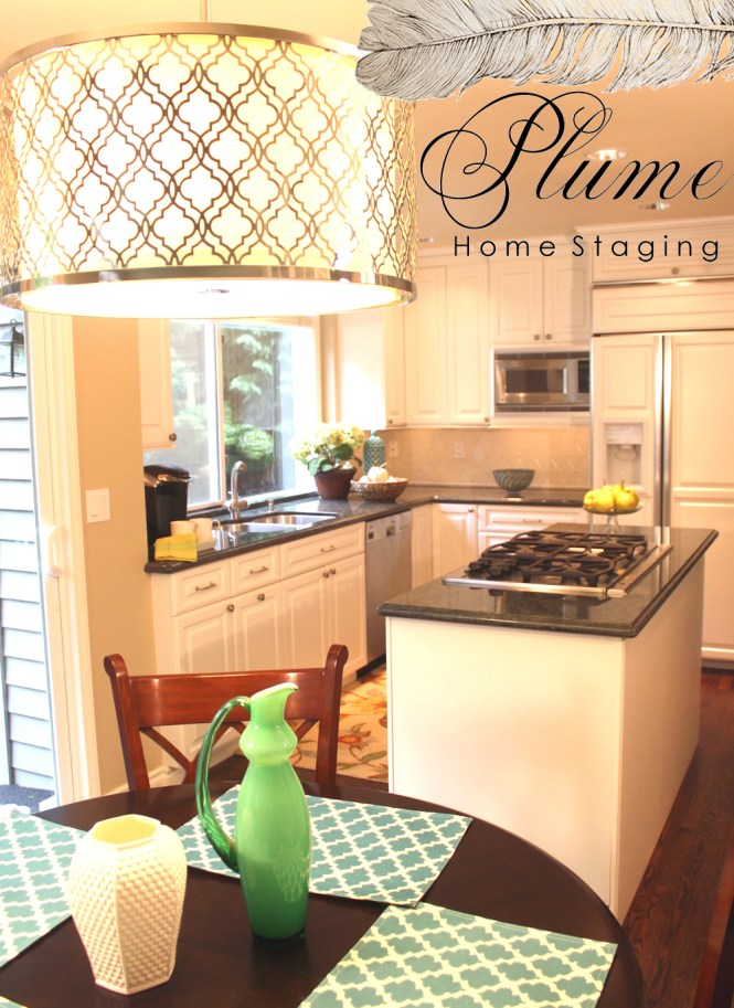 Teal was accent color used for the stage, matching the upholstery of the kitchen table